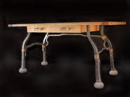 writing desk cherry, steel, copper, granite